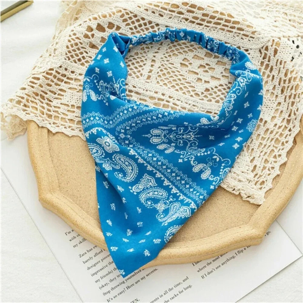Blue Triangle Paisley Print Elastic Hair Scarf Bandana Headband